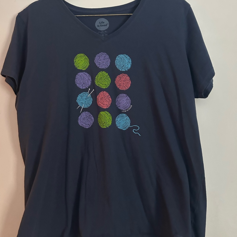 Life Is Good Women's Dark Blue Yarn Ball Tee